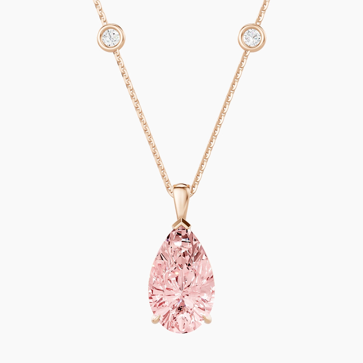 Hanging Solitaire with Sautoir | 18k Rose Gold 3 ct Pink Lab Diamond Pear Pendant
