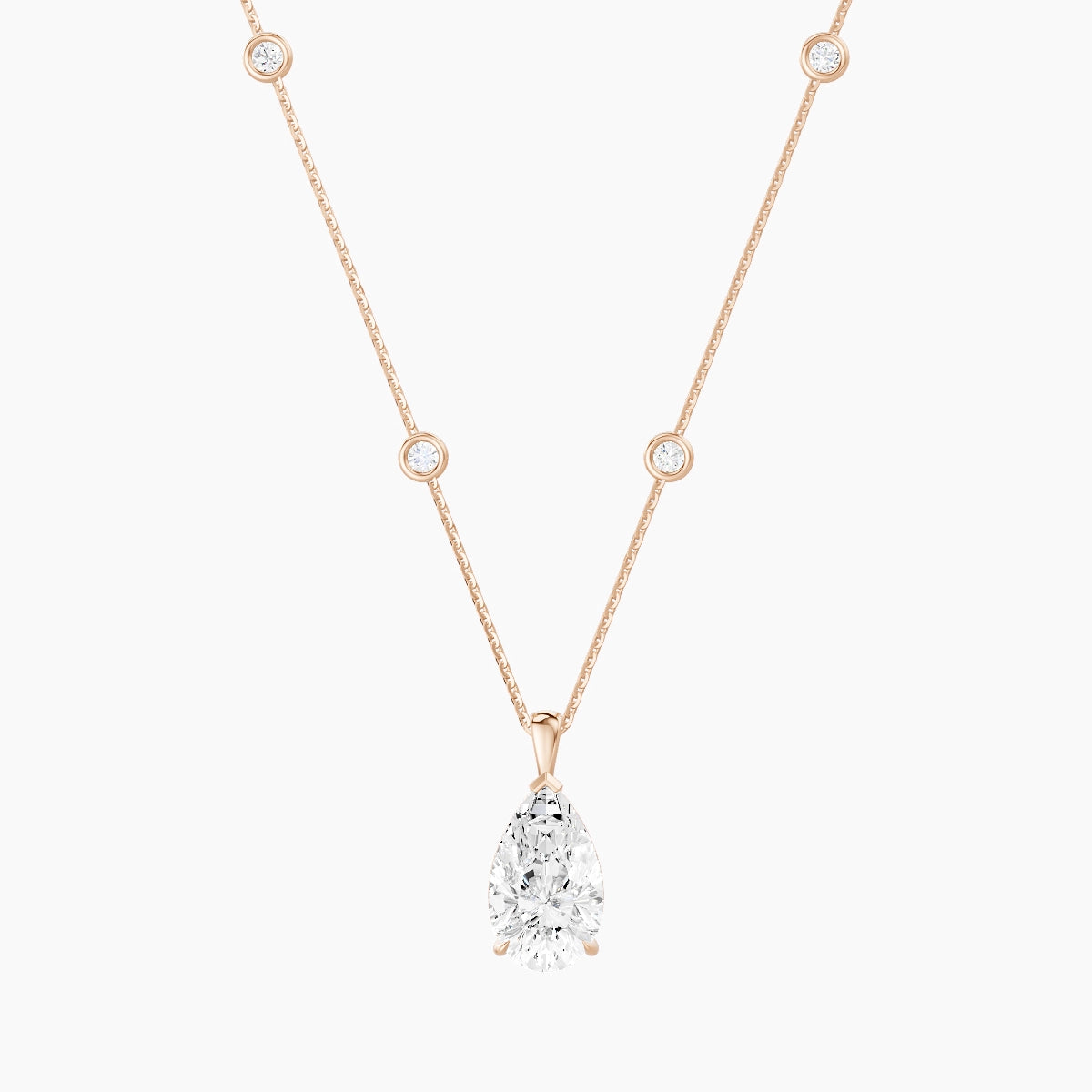 Hanging Solitaire with Sautoir | 18k Rose Gold 3 ct White Lab Diamond Pear Pendant