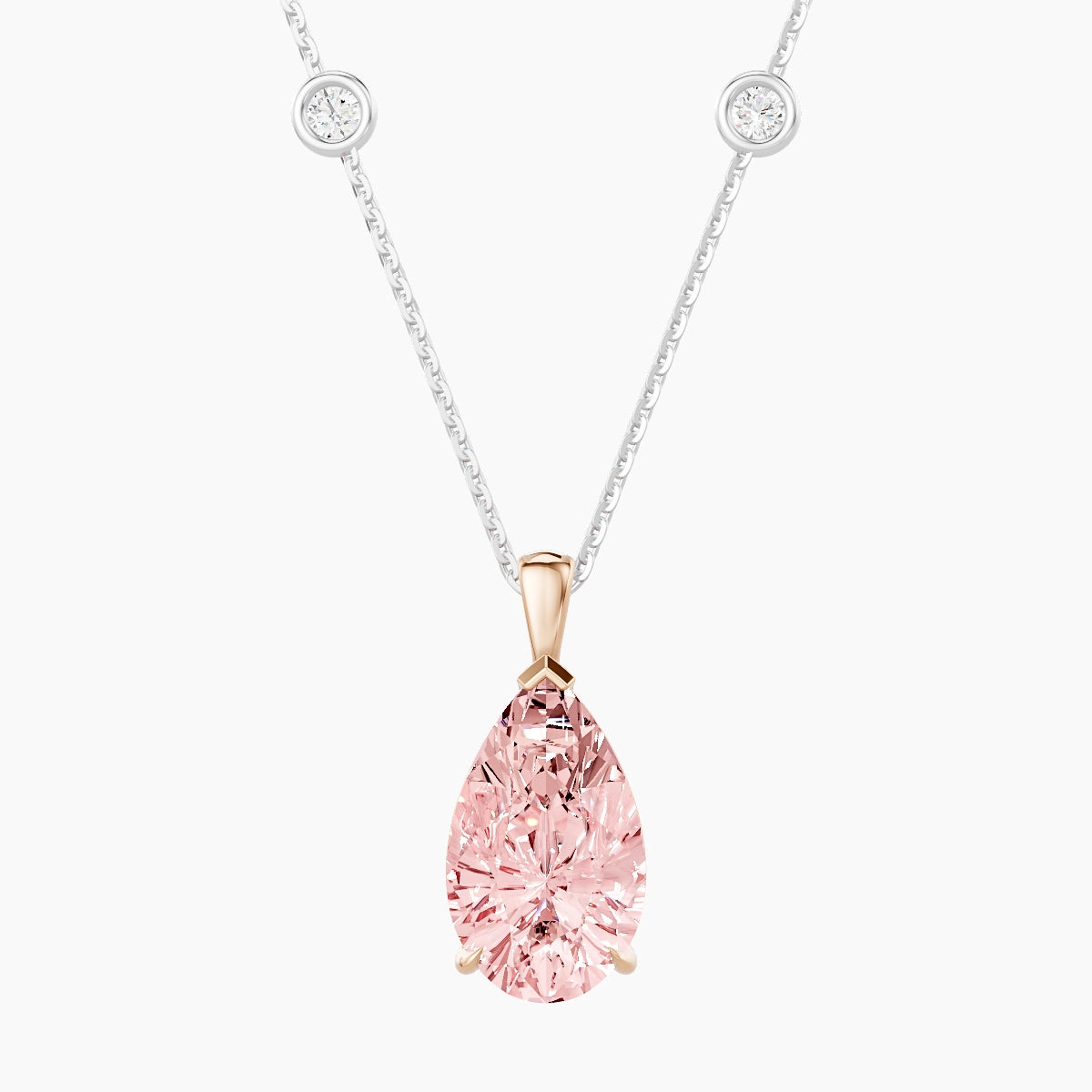 Hanging Solitaire with Sautoir | 18k White & Rose Gold 3 ct Pink Lab Diamond Pear Pendant