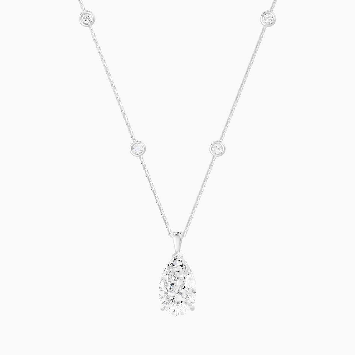 Hanging Solitaire with Sautoir | 18k White Gold 3 ct White Lab Diamond Pear Pendant
