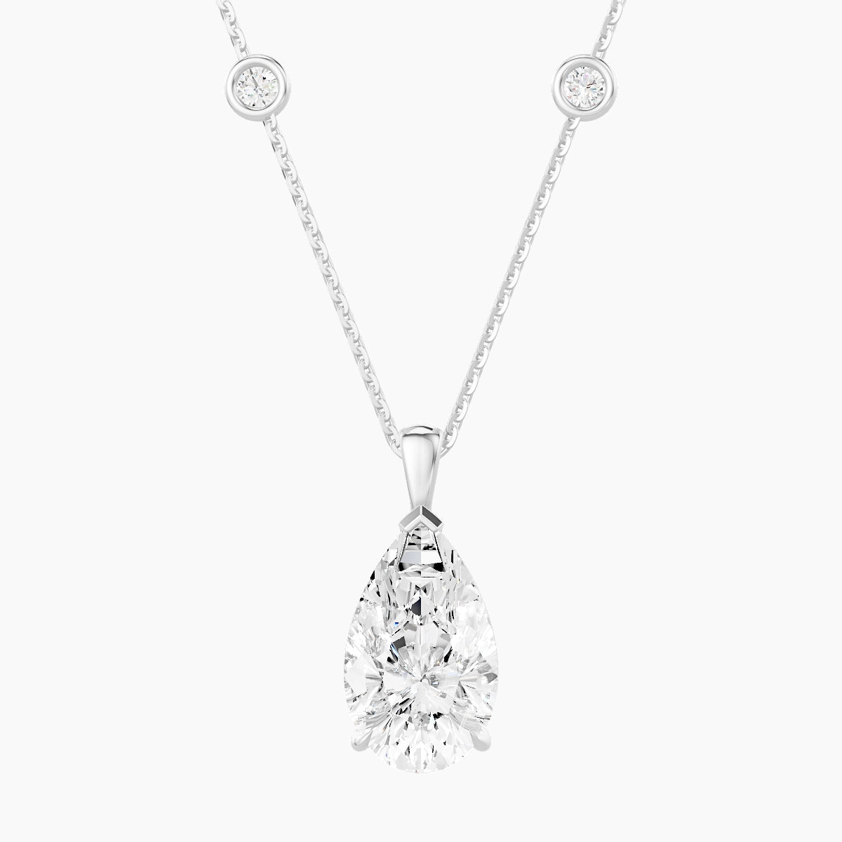 Hanging Solitaire with Sautoir | 18k White Gold 3 ct White Lab Diamond Pear Pendant