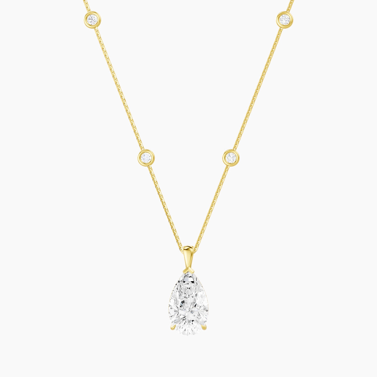 Hanging Solitaire with Sautoir | 18k Yellow Gold 3 ct White Lab Diamond Pear Pendant