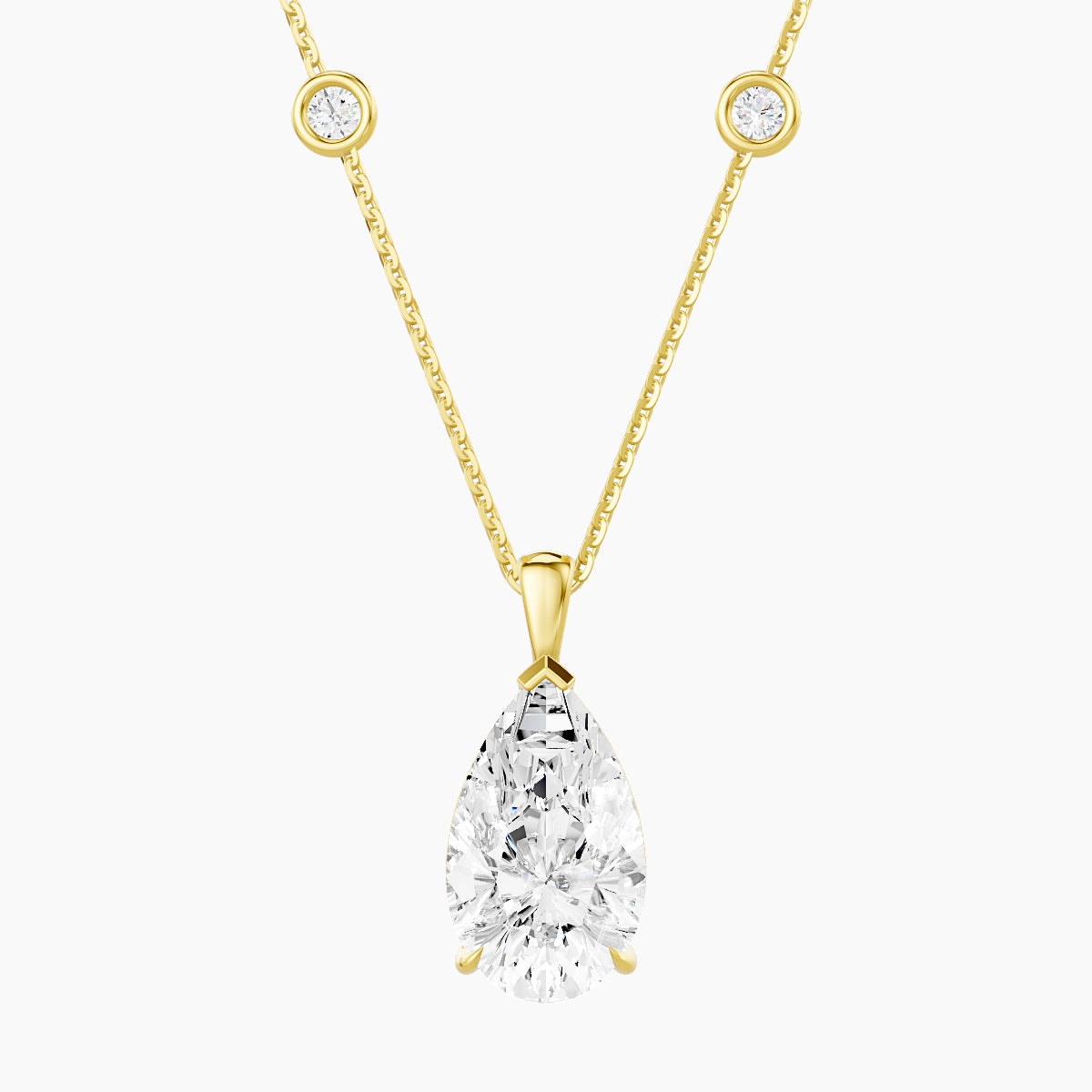 Hanging Solitaire with Sautoir | 18k Yellow Gold 3 ct White Lab Diamond Pear Pendant