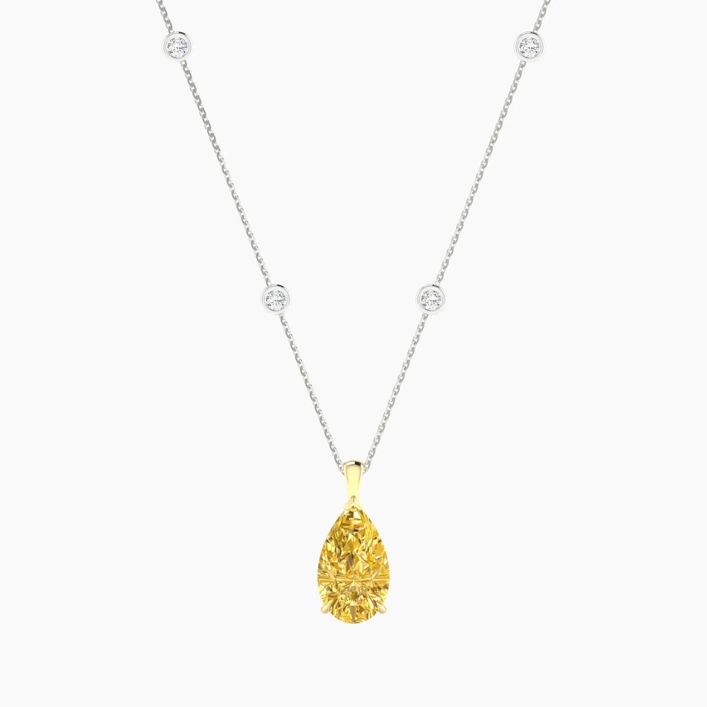 Hanging Solitaire with Sautoir | 18k White & Yellow Gold 3 ct Pear Cut Pendant Setting