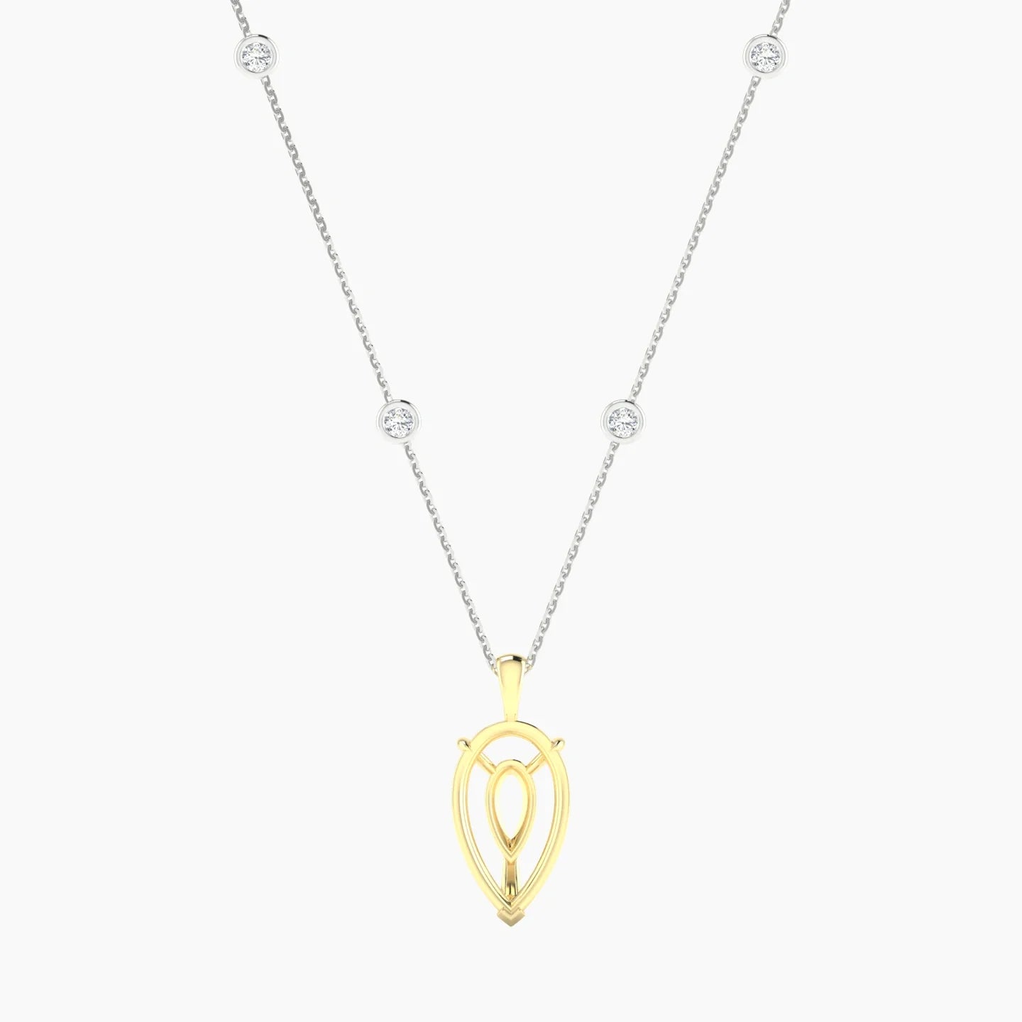 Hanging Solitaire with Sautoir | 18k White & Yellow Gold 5-7.99 ct Pear Cut Pendant Setting