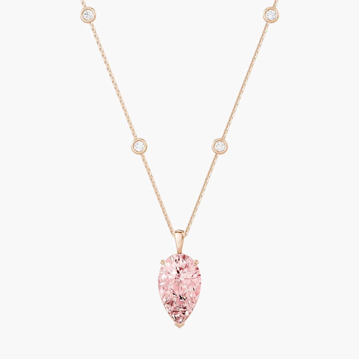 Hanging Solitaire with Sautoir | 18k Rose Gold 5 ct Pink Lab Diamond Pear Pendant