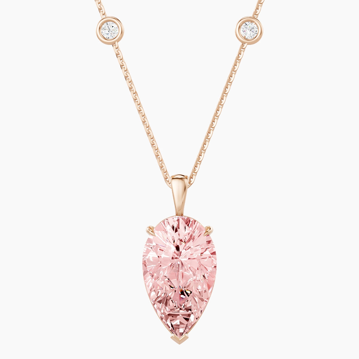 Hanging Solitaire with Sautoir | 18k Rose Gold 5 ct Pink Lab Diamond Pear Pendant