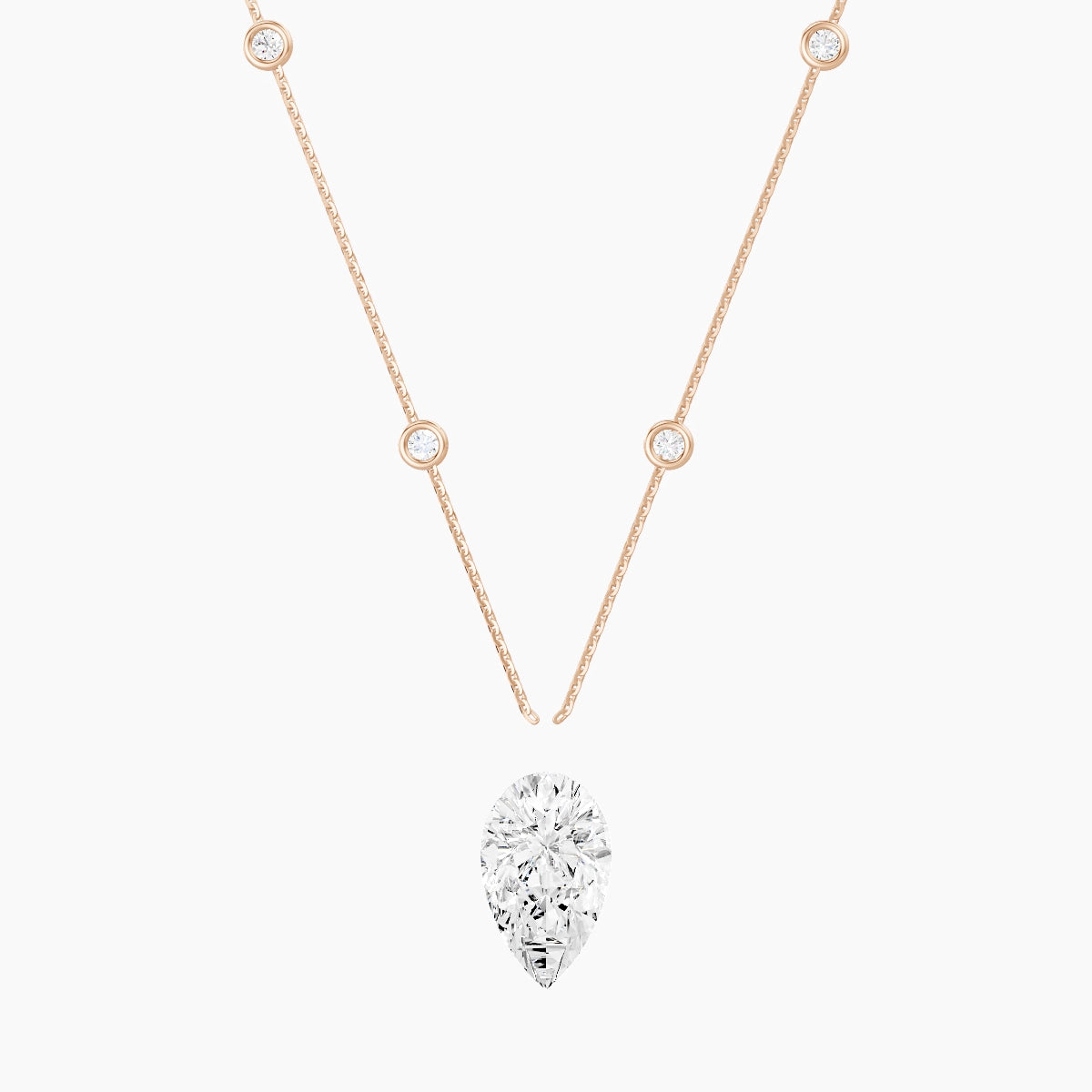 Hanging Solitaire with Sautoir | 18k Rose Gold 5 ct White Lab Diamond Pear Pendant