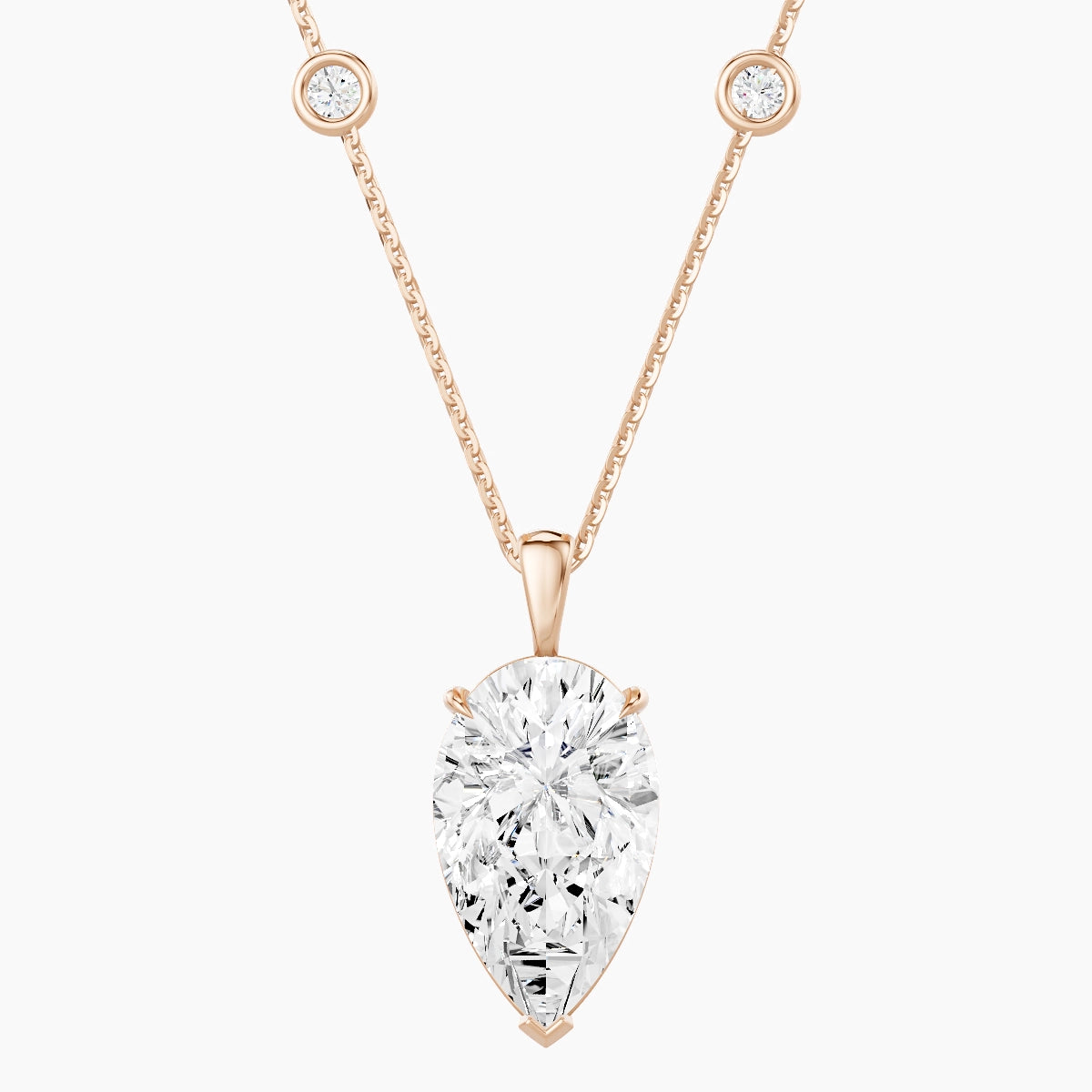 Hanging Solitaire with Sautoir | 18k Rose Gold 5 ct White Lab Diamond Pear Pendant