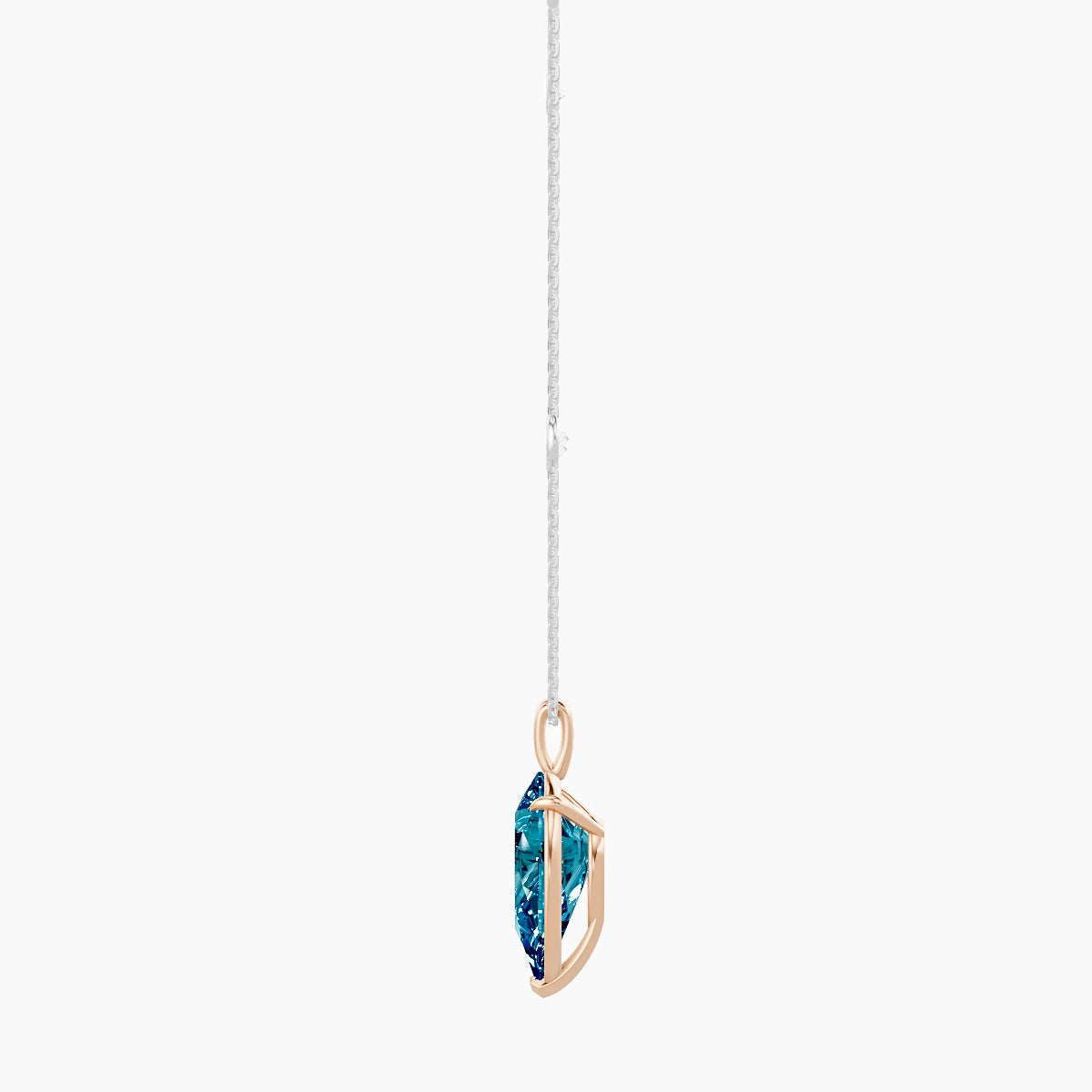 Hanging Solitaire with Sautoir | 18k White & Rose Gold 5 ct Blue Lab Diamond Pear Pendant