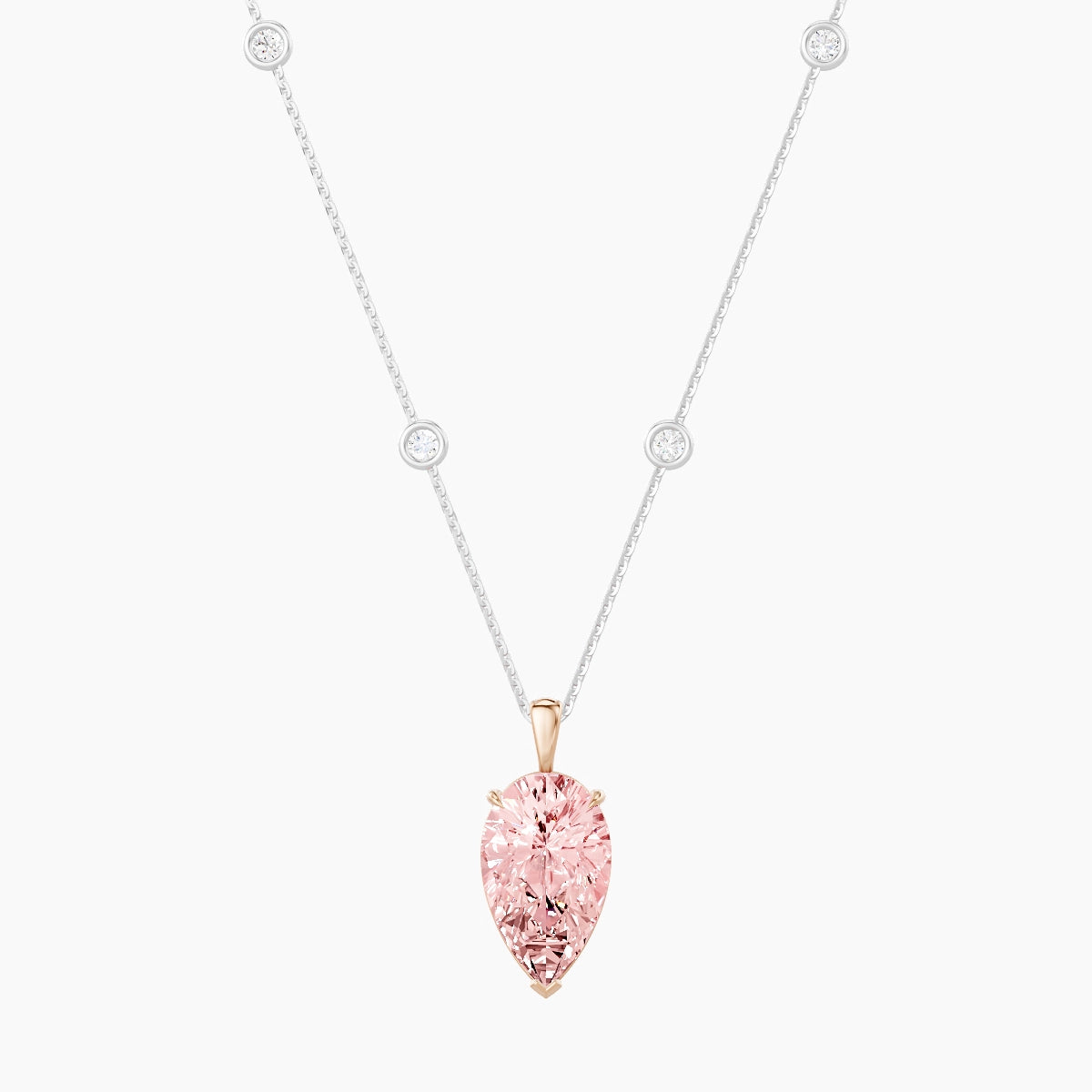 Hanging Solitaire with Sautoir | 18k White & Rose Gold 5 ct Pink Lab Diamond Pear Pendant