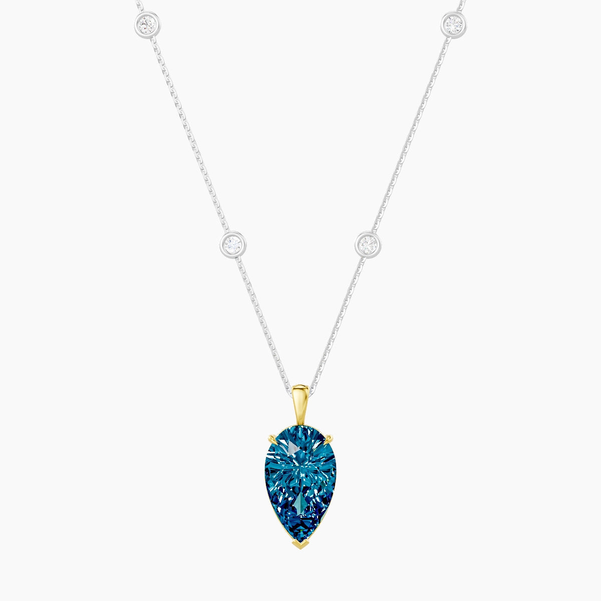 Hanging Solitaire with Sautoir | 18k White & Yellow Gold 5 ct Blue Lab Diamond Pear Pendant