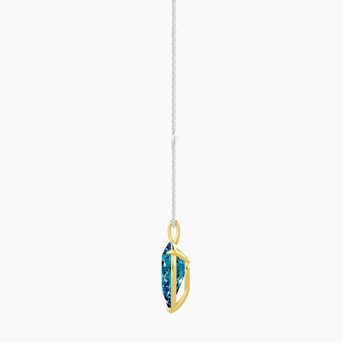 Hanging Solitaire with Sautoir | 18k White & Yellow Gold 5 ct Blue Lab Diamond Pear Pendant