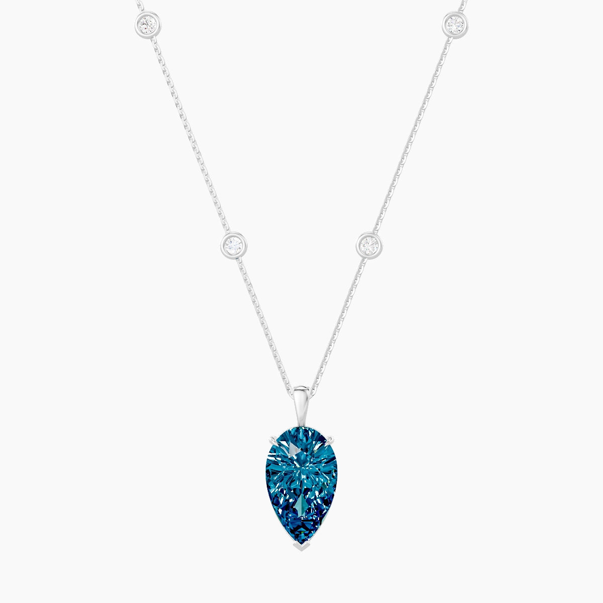 Hanging Solitaire with Sautoir | 18k White Gold 5 ct Blue Lab Diamond Pear Pendant
