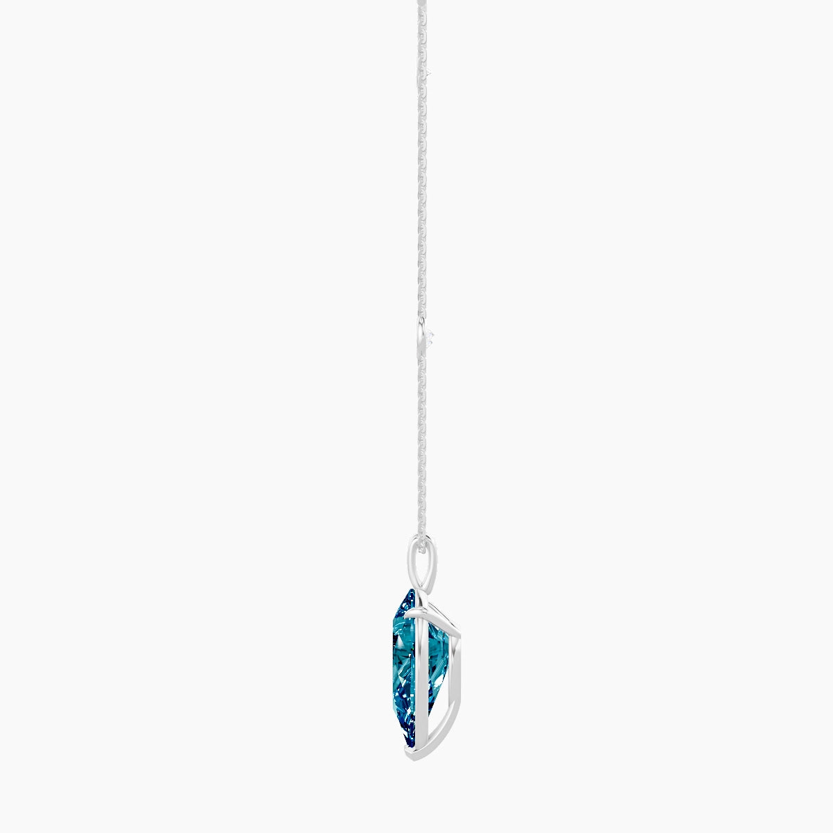 Hanging Solitaire with Sautoir | 18k White Gold 5 ct Blue Lab Diamond Pear Pendant