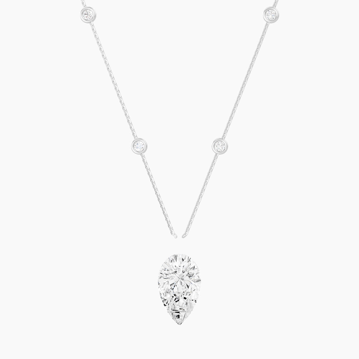 Hanging Solitaire with Sautoir | 18k White Gold 5 ct White Lab Diamond Pear Pendant