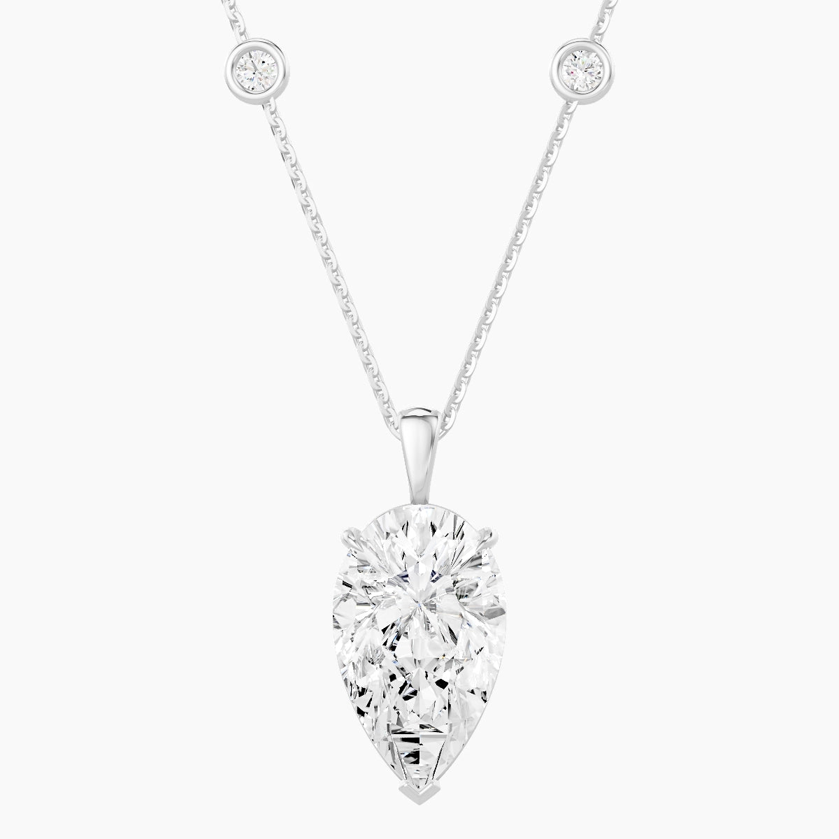Hanging Solitaire with Sautoir | 18k White Gold 5 ct White Lab Diamond Pear Pendant