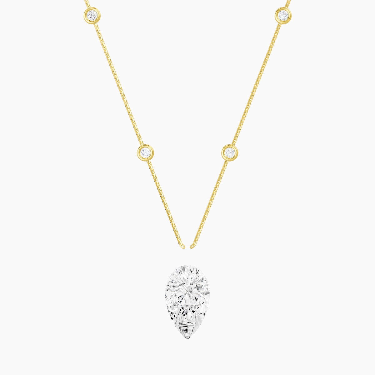 Hanging Solitaire with Sautoir | 18k Yellow Gold 5 ct White Lab Diamond Pear Pendant