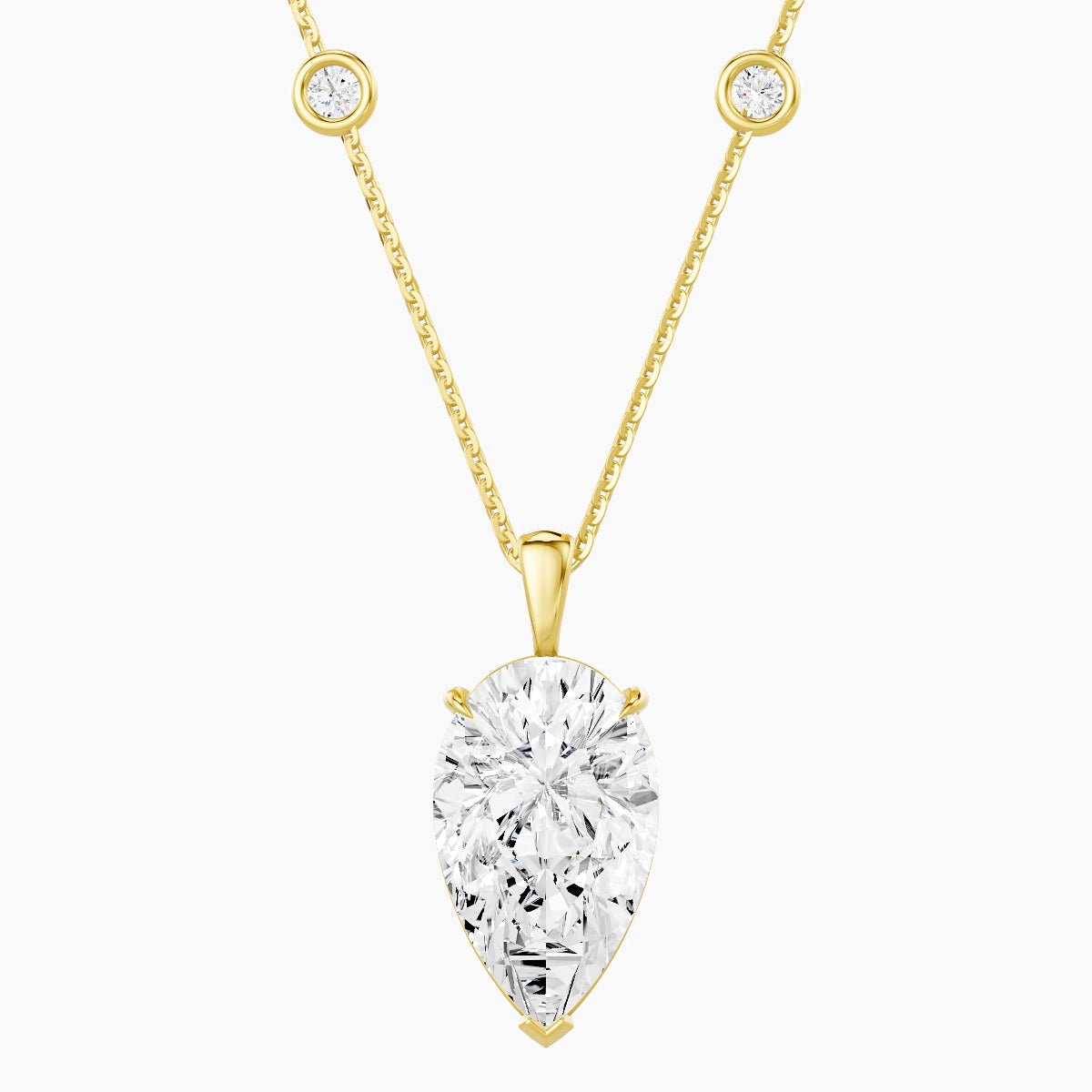 Hanging Solitaire with Sautoir | 18k Yellow Gold 5 ct White Lab Diamond Pear Pendant