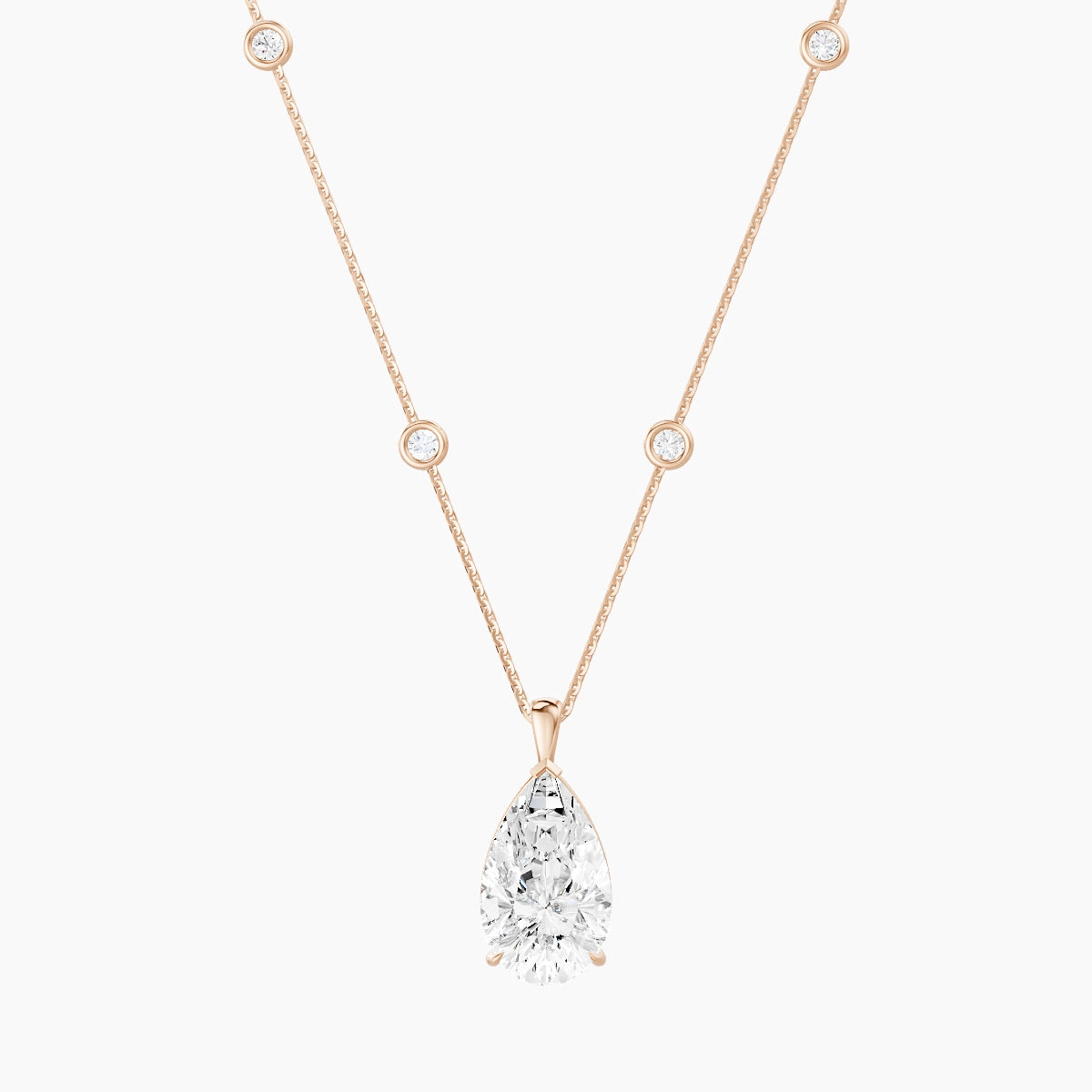 Hanging Solitaire with Sautoir | 18k Rose Gold 5 ct White Lab Diamond Pear Pendant