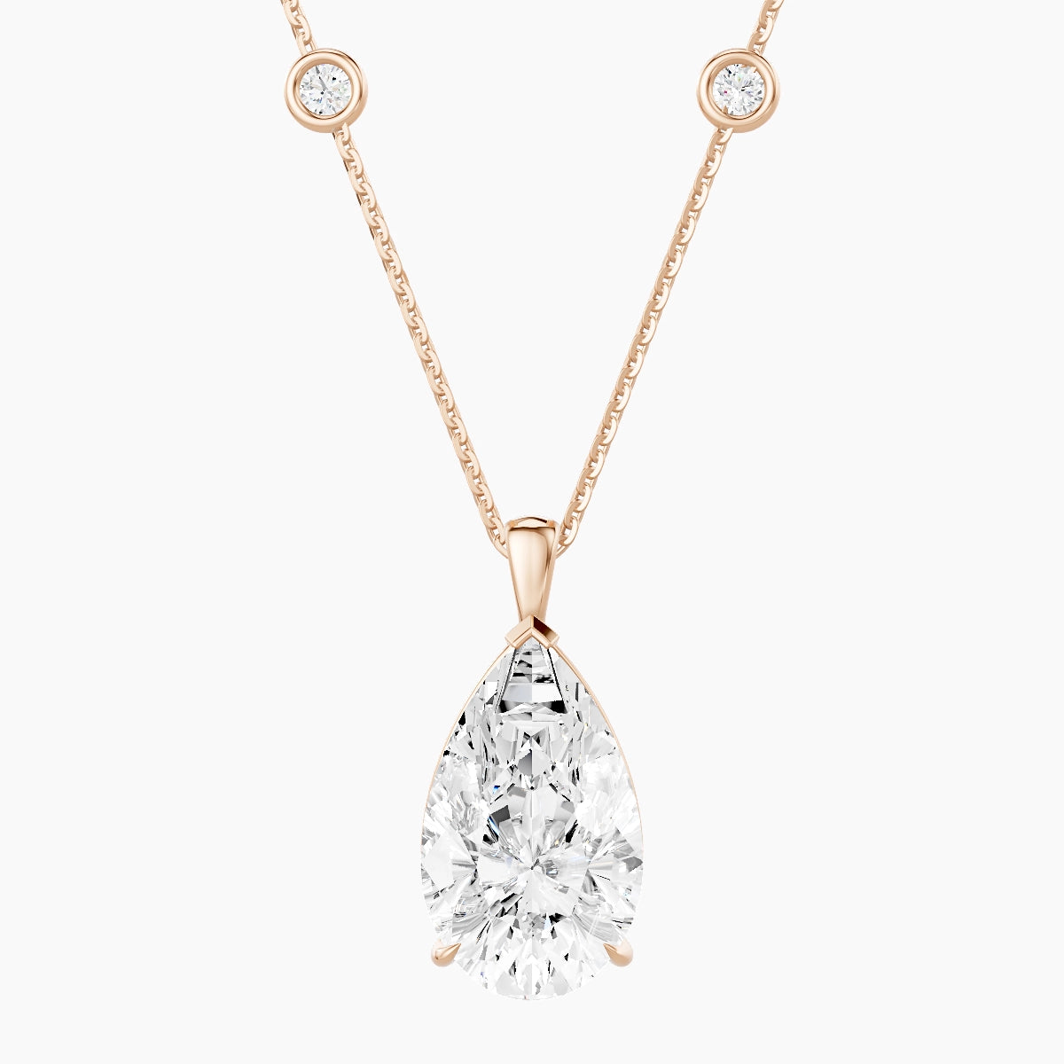 Hanging Solitaire with Sautoir | 18k Rose Gold 5 ct White Lab Diamond Pear Pendant