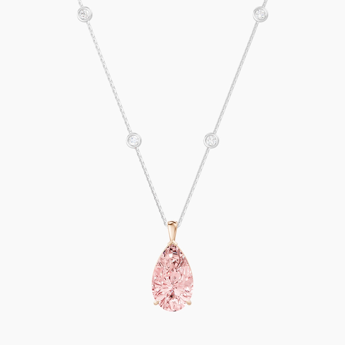 Hanging Solitaire with Sautoir | 18k White & Rose Gold 5 ct Pink Lab Diamond Pear Pendant