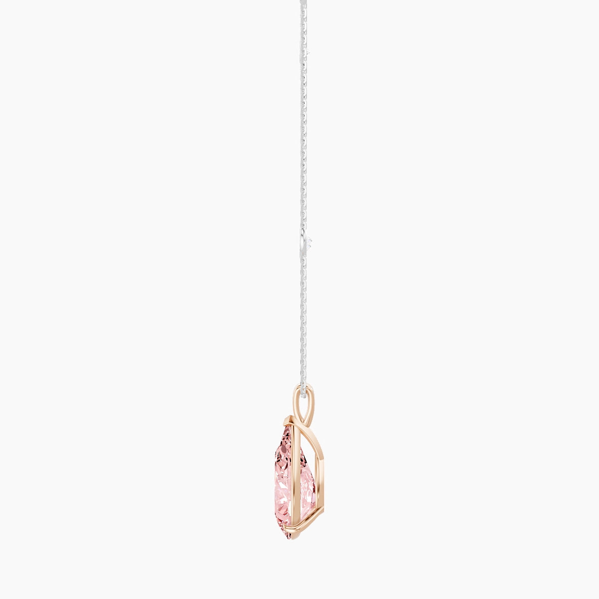 Hanging Solitaire with Sautoir | 18k White & Rose Gold 5 ct Pink Lab Diamond Pear Pendant