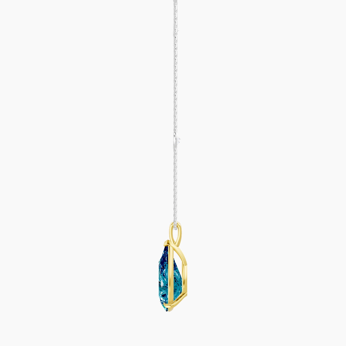 Hanging Solitaire with Sautoir | 18k White & Yellow Gold 5 ct Blue Lab Diamond Pear Pendant