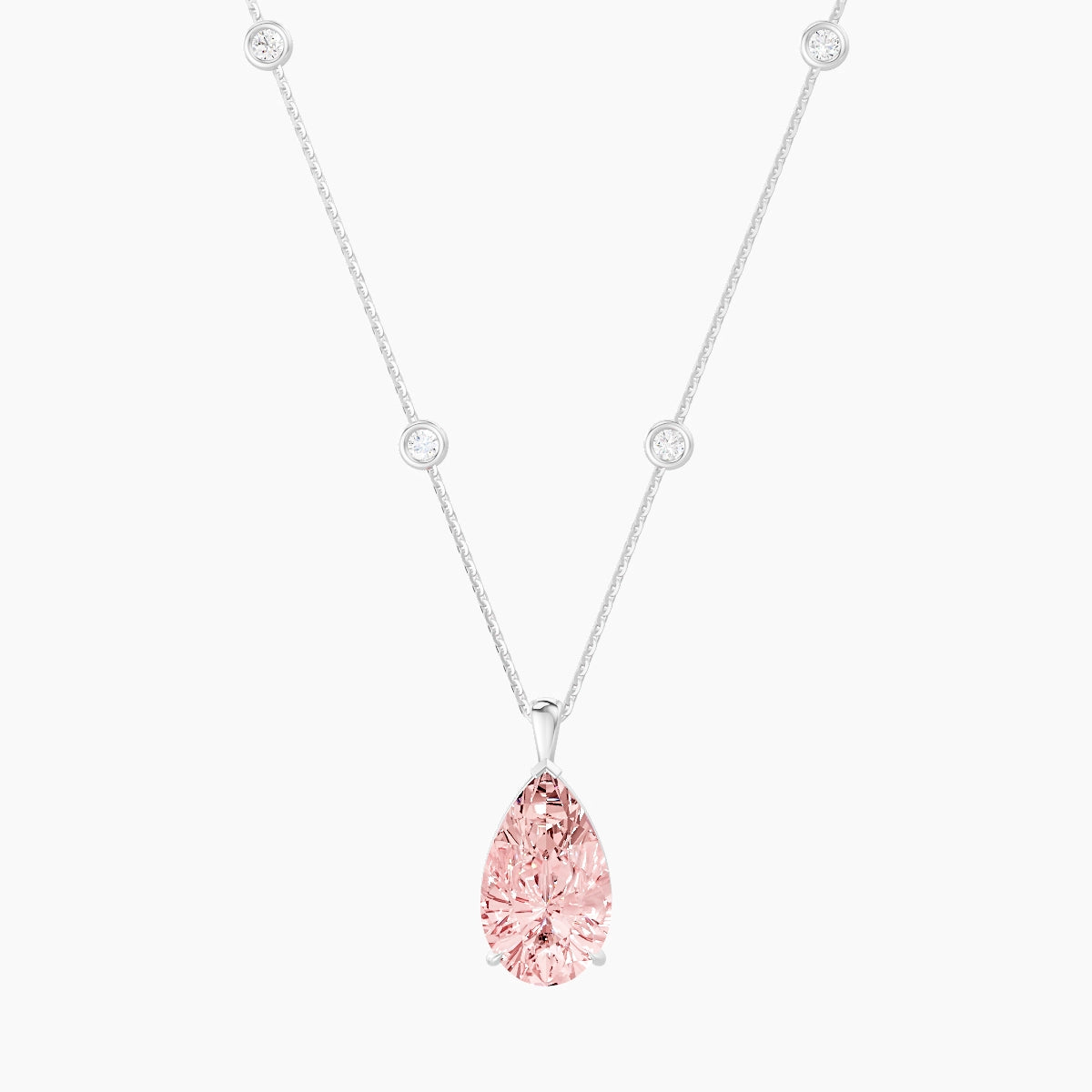 Hanging Solitaire with Sautoir | 18k White Gold 5 ct Pink Lab Diamond Pear Pendant