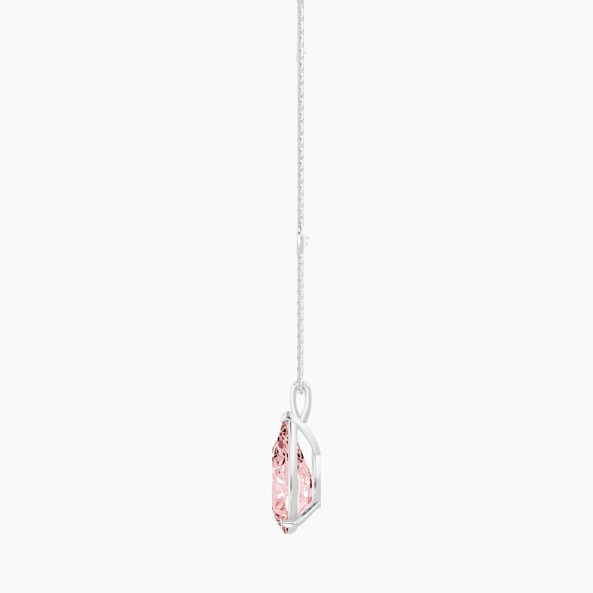 Hanging Solitaire with Sautoir | 18k White Gold 5 ct Pink Lab Diamond Pear Pendant