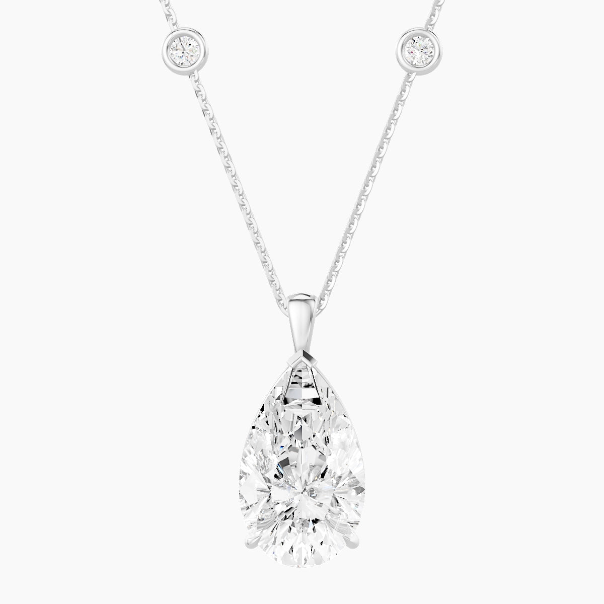 Hanging Solitaire with Sautoir | 18k White Gold 5 ct White Lab Diamond Pear Pendant