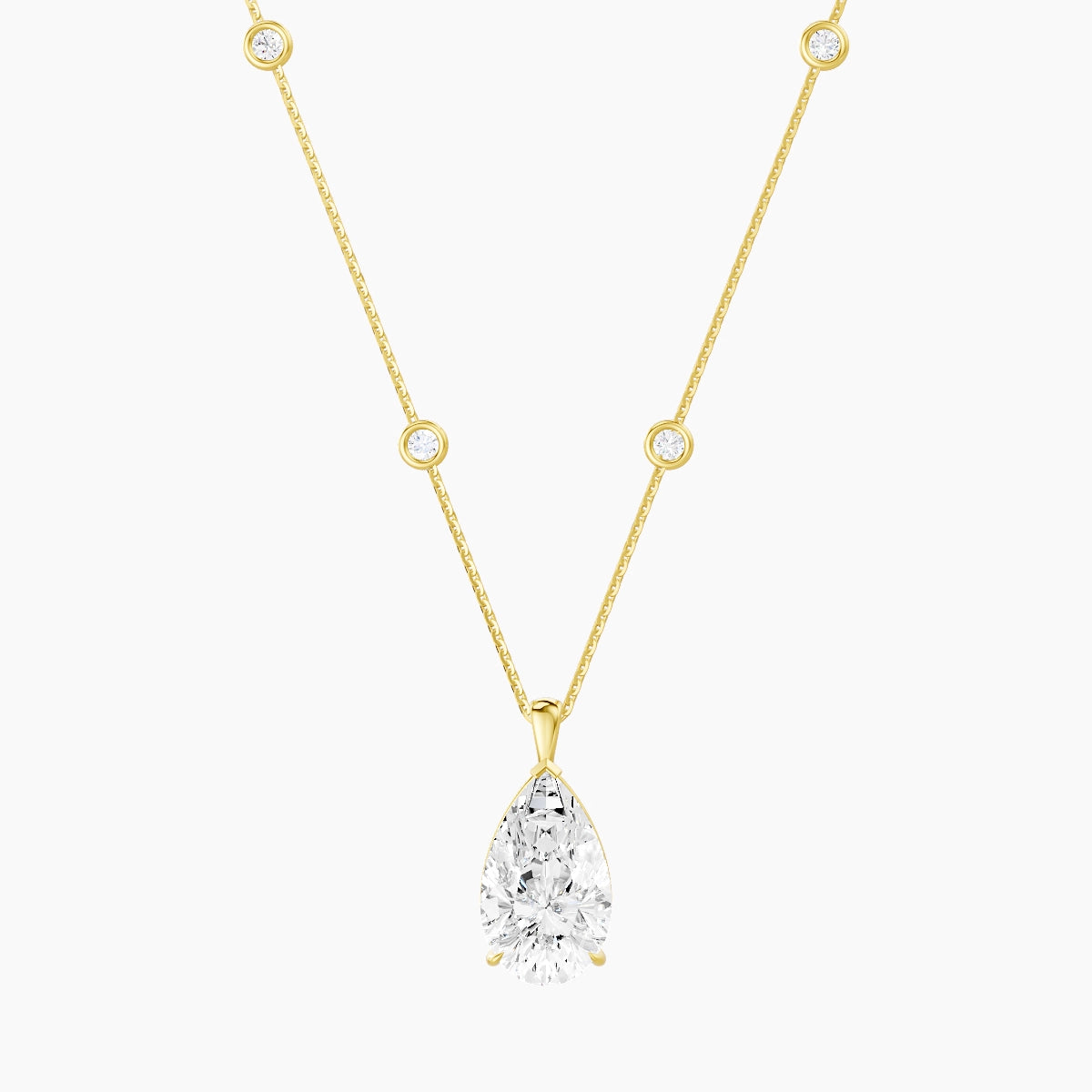 Hanging Solitaire with Sautoir | 18k Yellow Gold 5 ct White Lab Diamond Pear Pendant