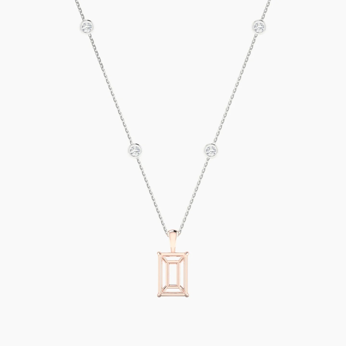 Hanging Solitaire with Sautoir | 18k White & Rose Gold 3-4.99 ct Radiant Cut Pendant Setting