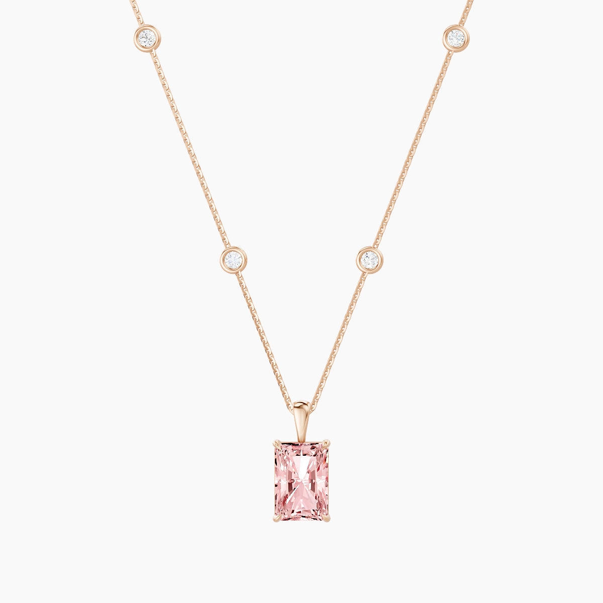 Hanging Solitaire with Sautoir | 18k Rose Gold 3 ct Pink Lab Diamond Radiant Pendant
