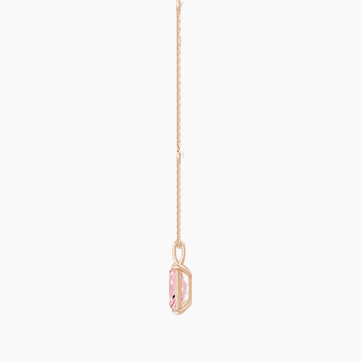 Hanging Solitaire with Sautoir | 18k Rose Gold 3 ct Pink Lab Diamond Radiant Pendant