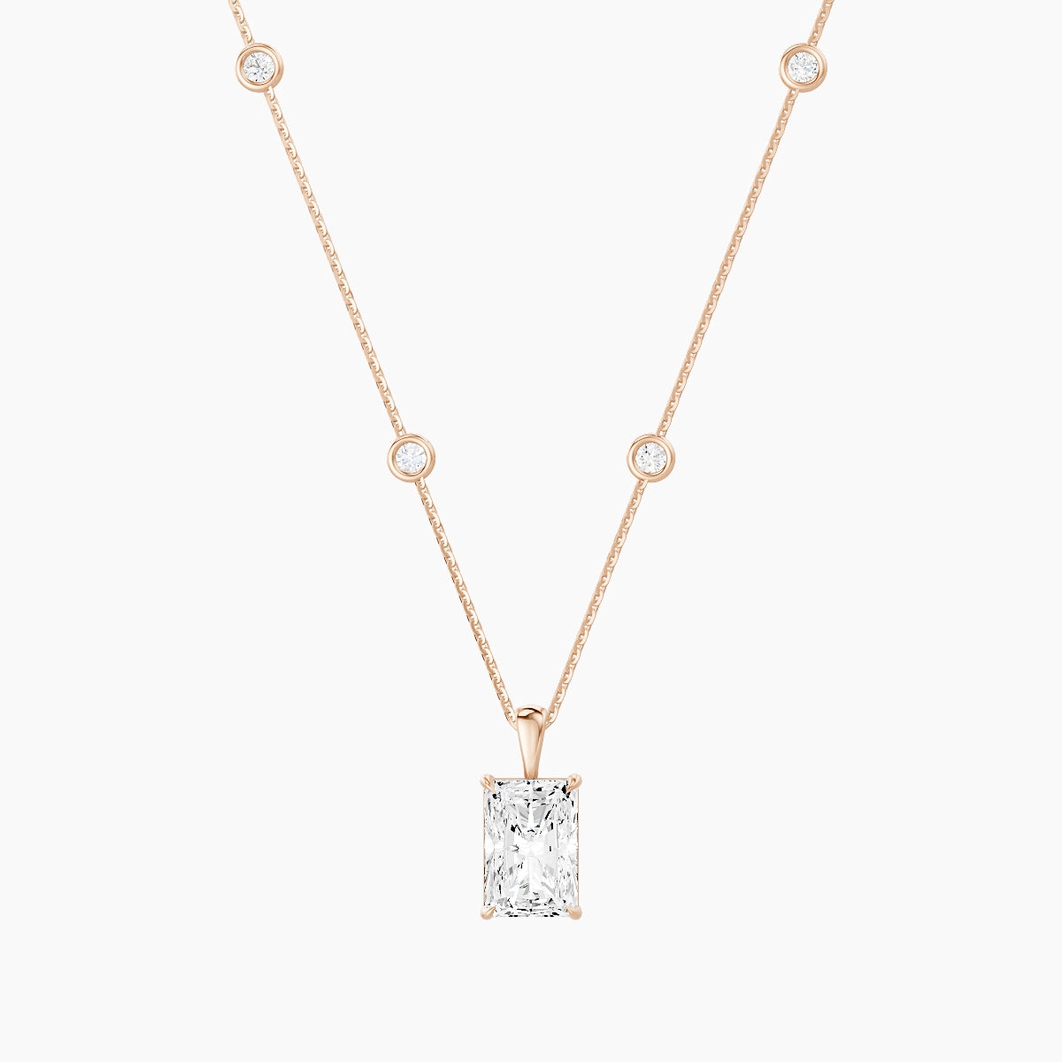 Hanging Solitaire with Sautoir | 18k Rose Gold 3 ct White Lab Diamond Radiant Pendant