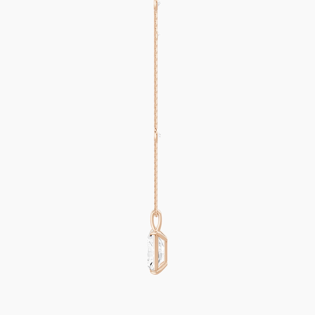 Hanging Solitaire with Sautoir | 18k Rose Gold 3 ct White Lab Diamond Radiant Pendant