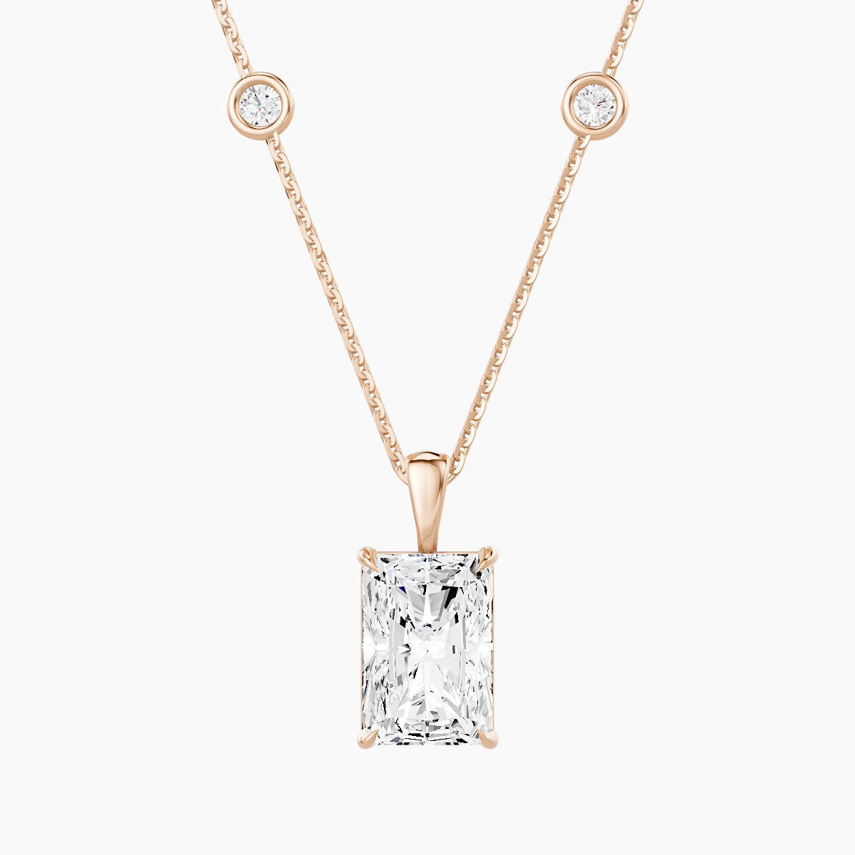 Hanging Solitaire with Sautoir | 18k Rose Gold 3 ct White Lab Diamond Radiant Pendant