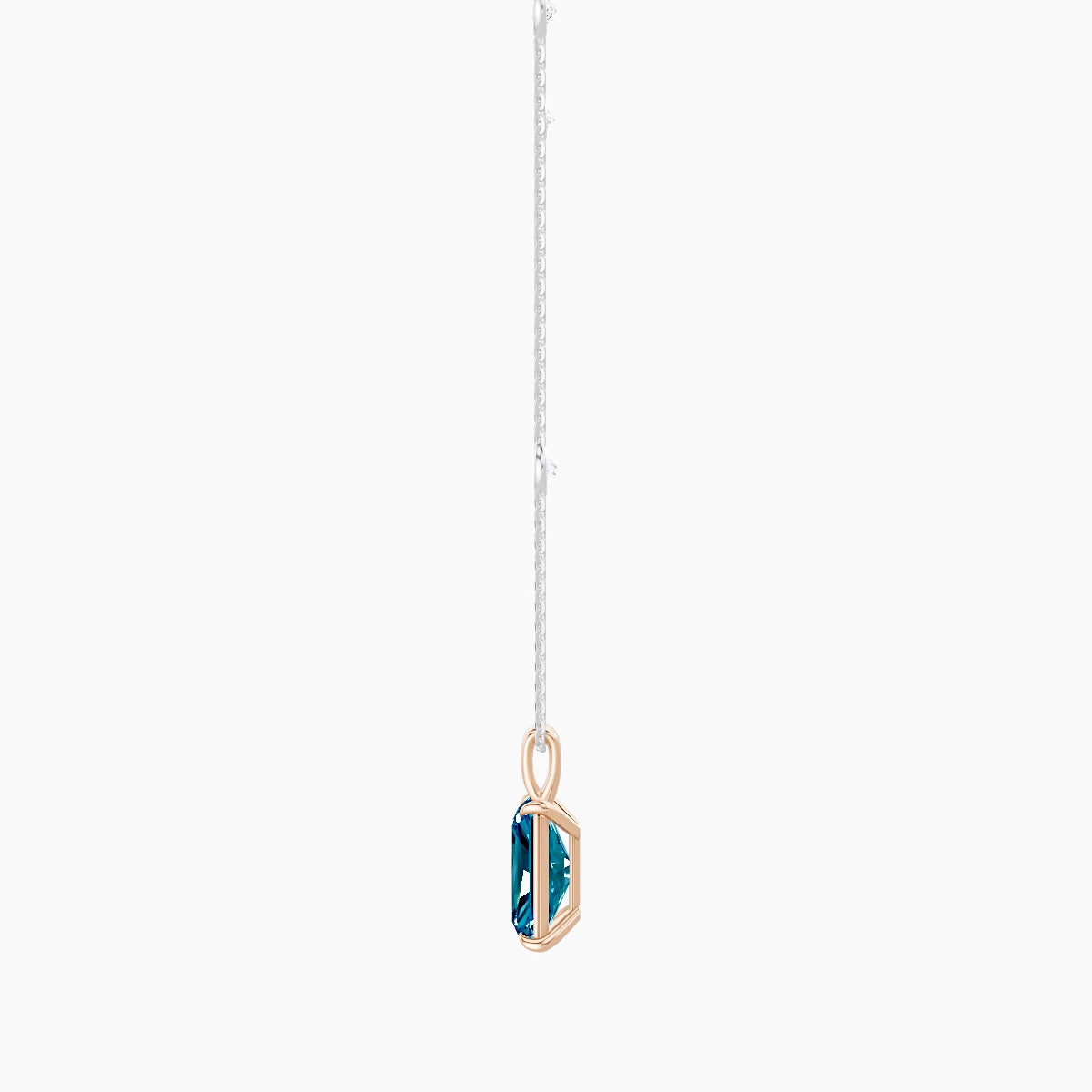 Hanging Solitaire with Sautoir | 18k White & Rose Gold 3 ct Blue Lab Diamond Radiant Pendant