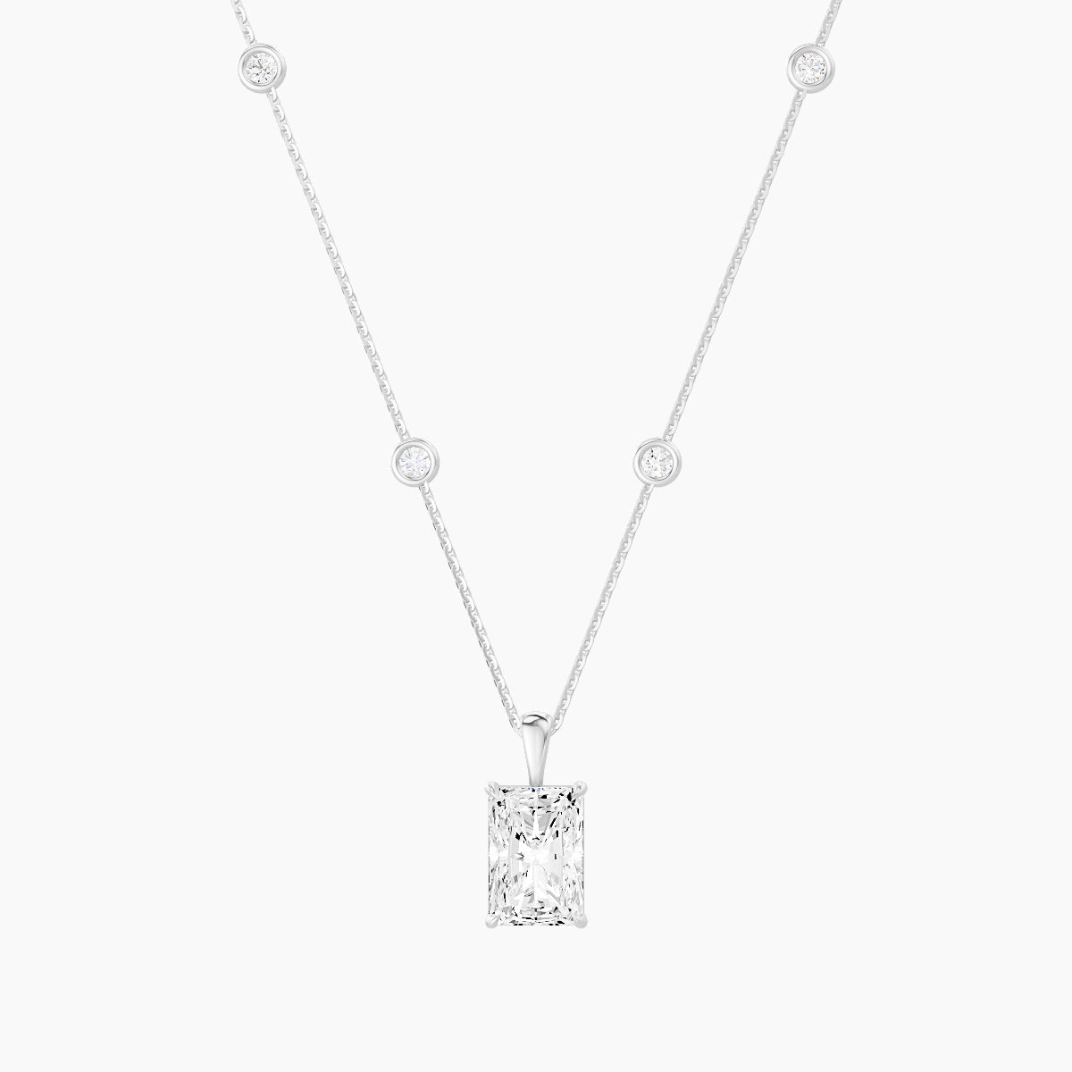 Hanging Solitaire with Sautoir | 18k White Gold 3 ct White Lab Diamond Radiant Pendant