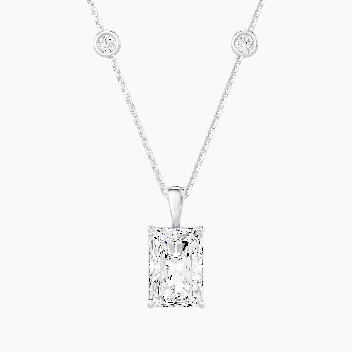 Hanging Solitaire with Sautoir | 18k White Gold 3 ct White Lab Diamond Radiant Pendant