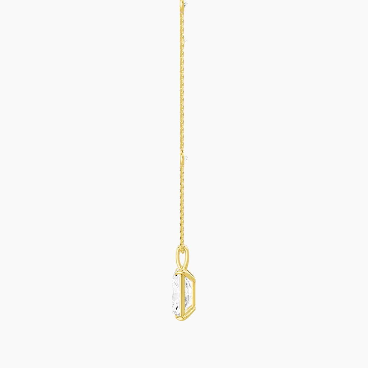 Hanging Solitaire with Sautoir | 18k Yellow Gold 3 ct White Lab Diamond Radiant Pendant