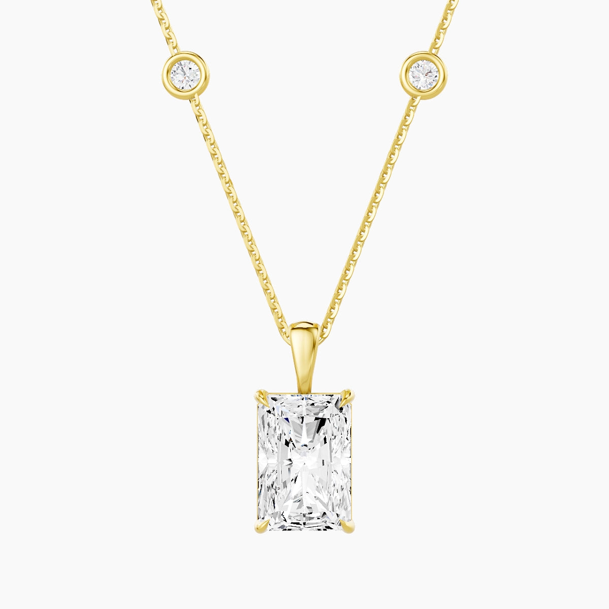Hanging Solitaire with Sautoir | 18k Yellow Gold 3 ct White Lab Diamond Radiant Pendant