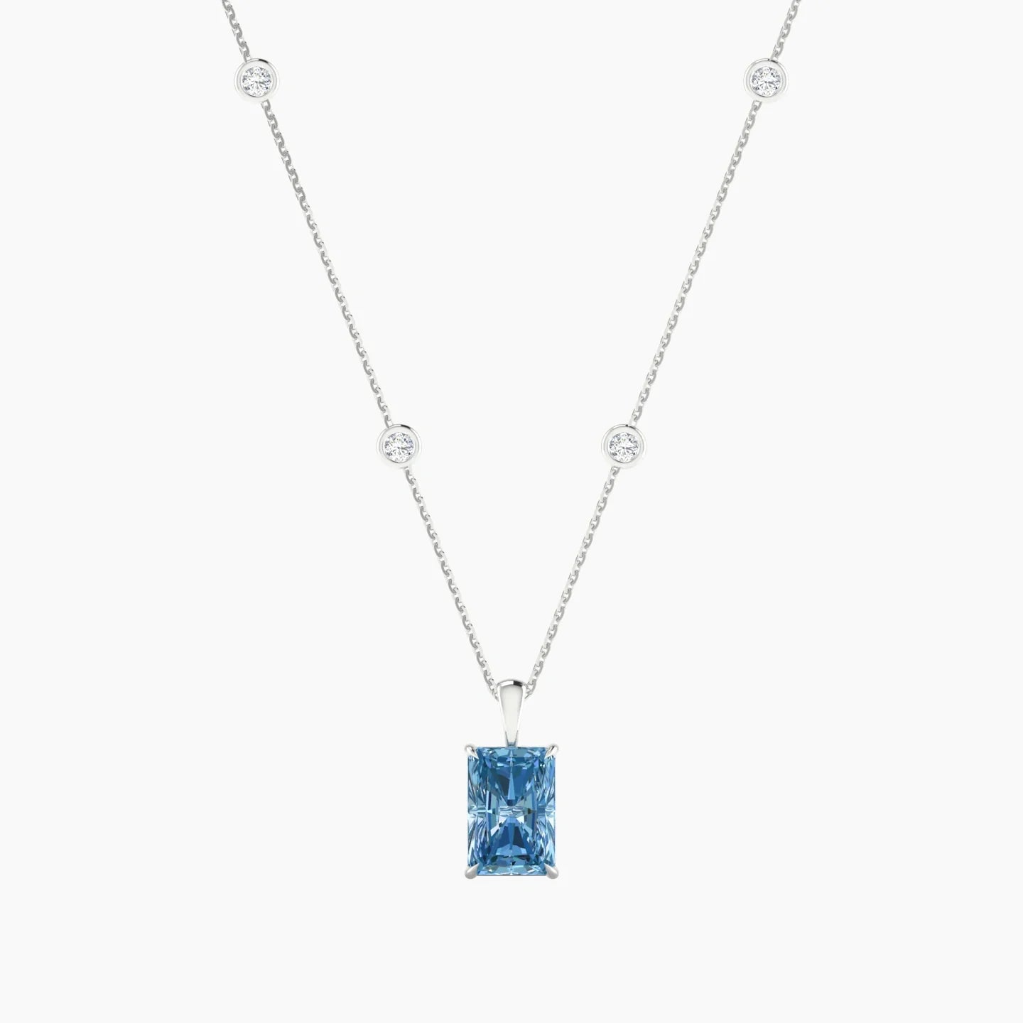 Hanging Solitaire with Sautoir | 18k White Gold 3 ct Radiant Cut Pendant Setting