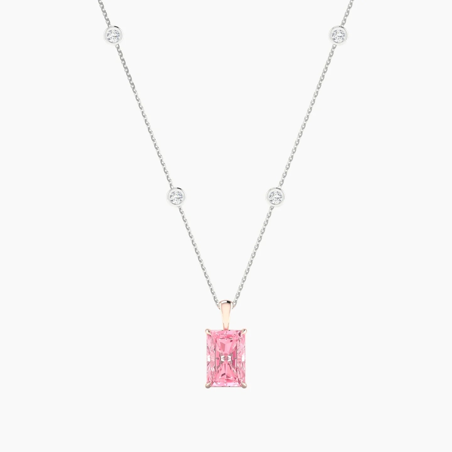 Hanging Solitaire with Sautoir | 18k White & Rose Gold 3 ct Radiant Cut Pendant Setting