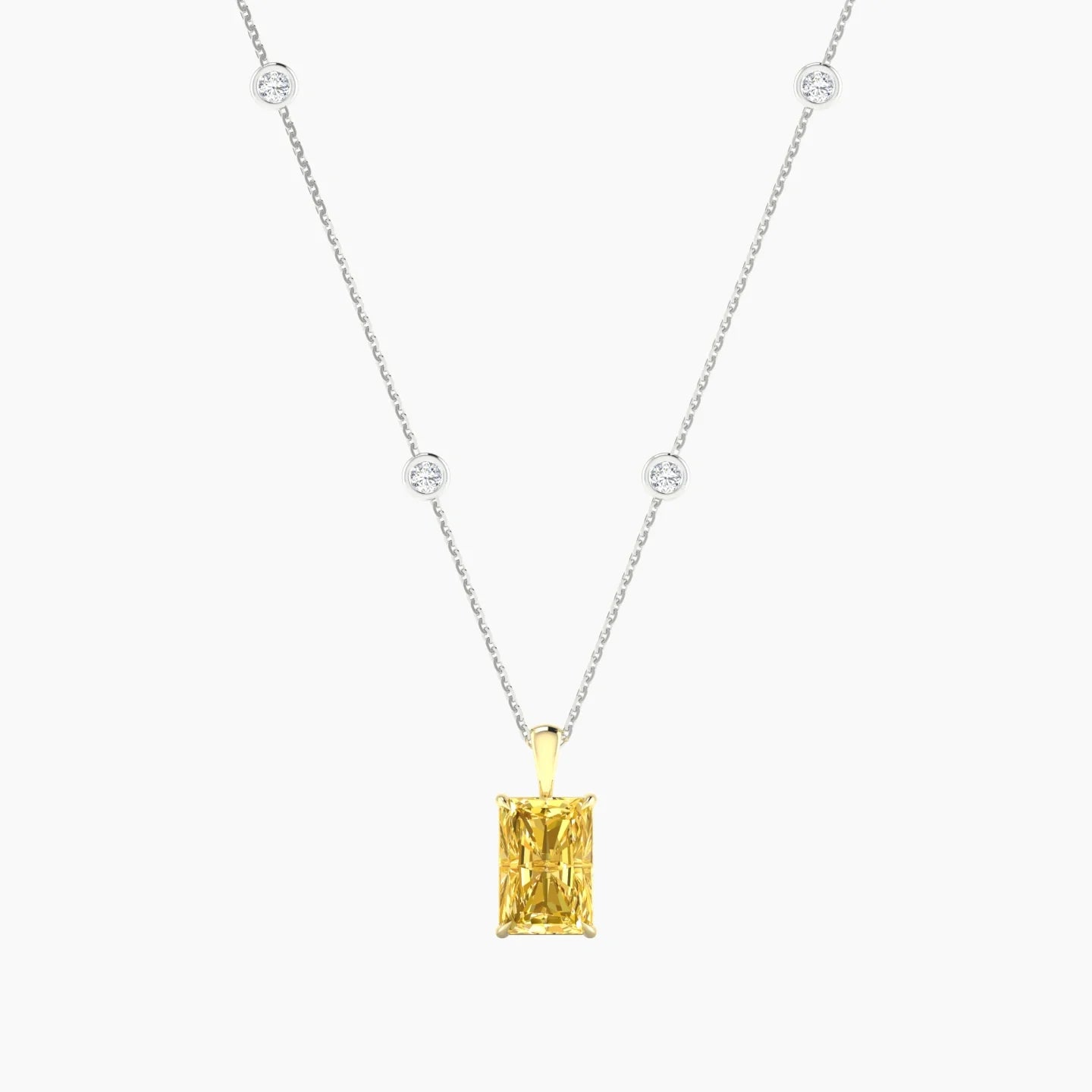 Hanging Solitaire with Sautoir | 18k White & Yellow Gold 3 ct Radiant Cut Pendant Setting