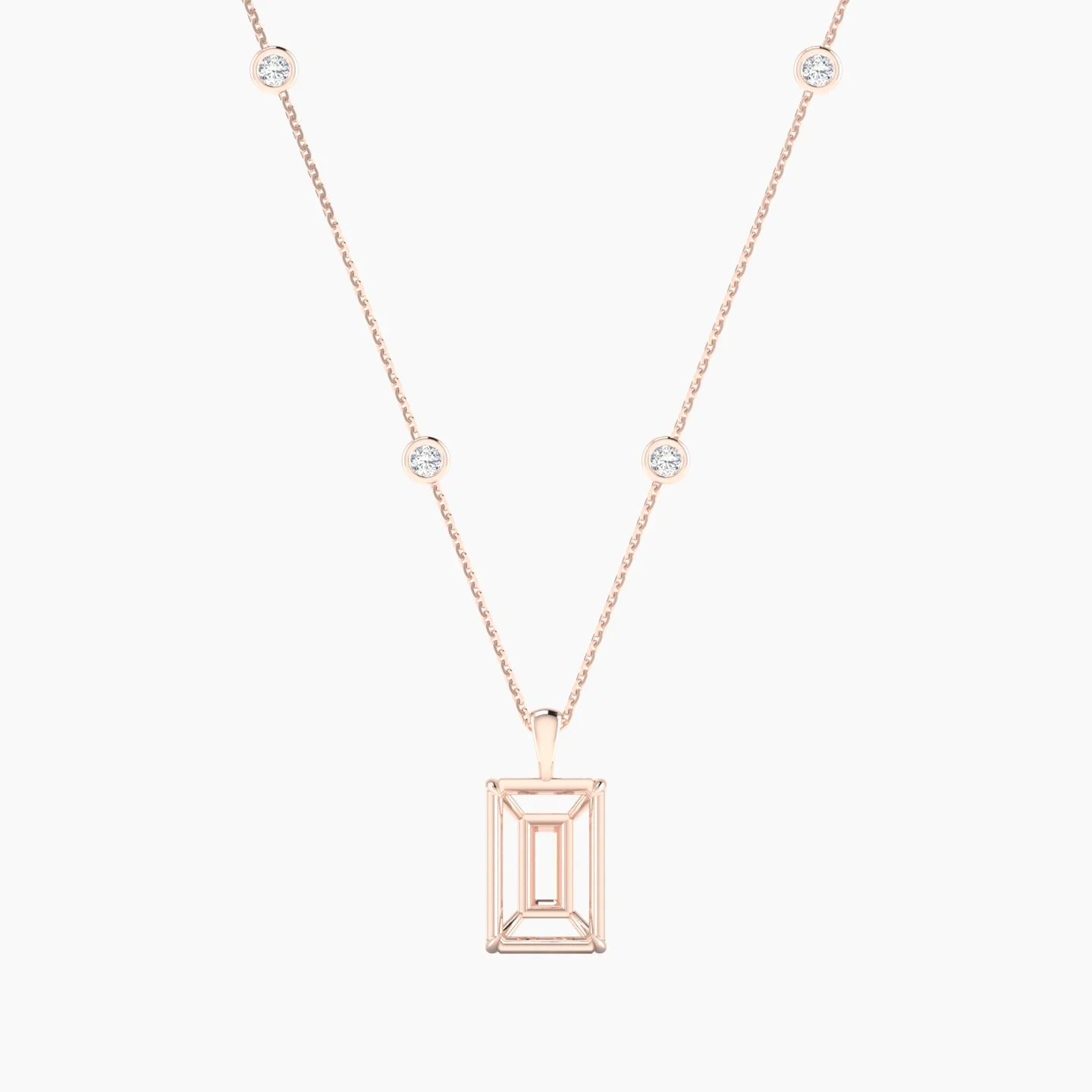 Hanging Solitaire with Sautoir | 18k Rose Gold 5-7.99 ct Radiant Cut Pendant Setting