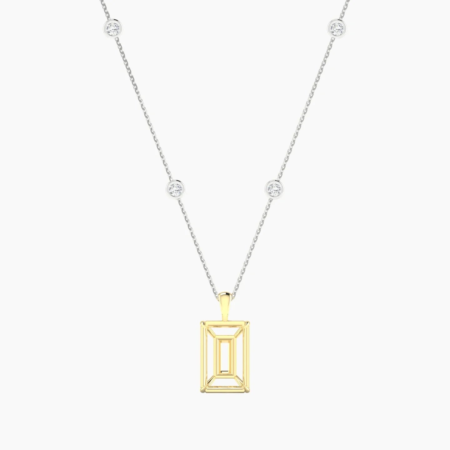 Hanging Solitaire with Sautoir | 18k White & Yellow Gold 5-7.99 ct Radiant Cut Pendant Setting