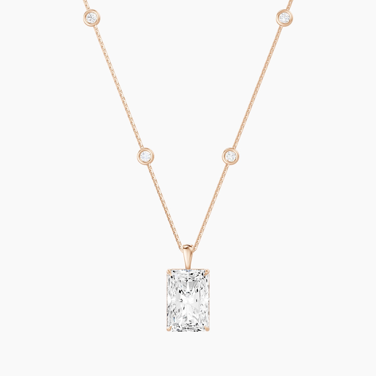 Hanging Solitaire with Sautoir | 18k Rose Gold 5 ct White Lab Diamond Radiant Pendant