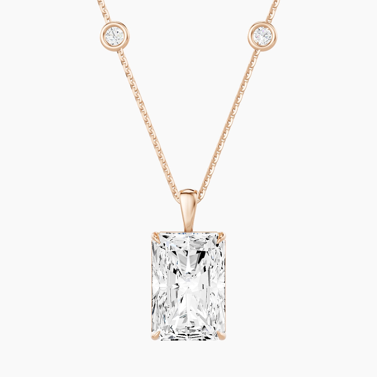 Hanging Solitaire with Sautoir | 18k Rose Gold 5 ct White Lab Diamond Radiant Pendant
